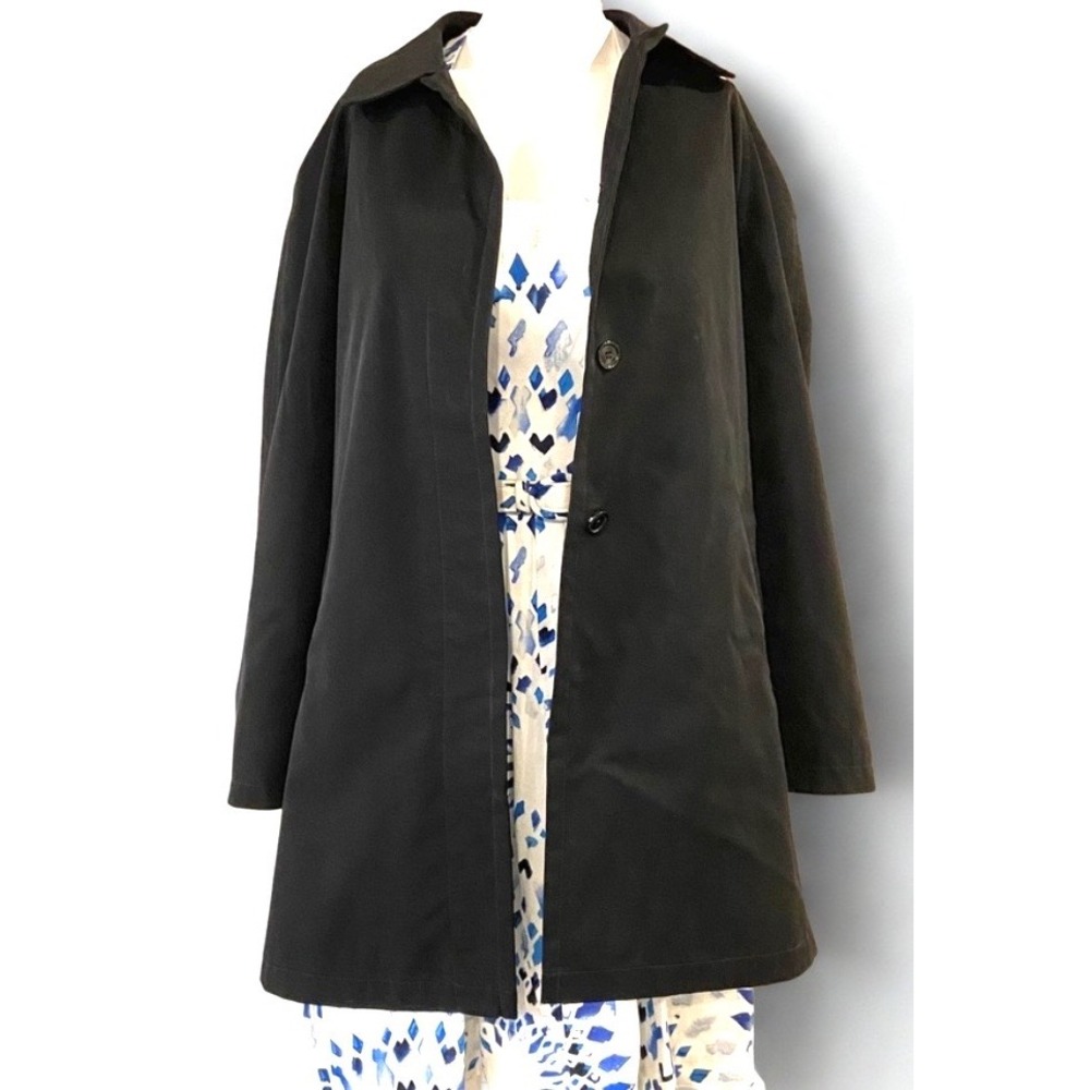 Towne Collection Black Trench Coat Mid Length Button Front Car Coat Womens M